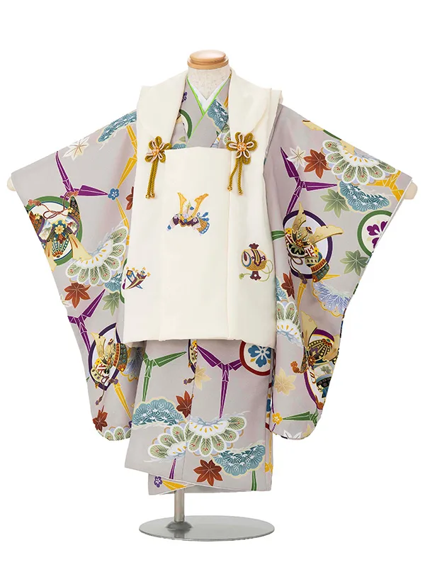 七五三レンタル(3歳男児被布) ベージュ×兜 Y179