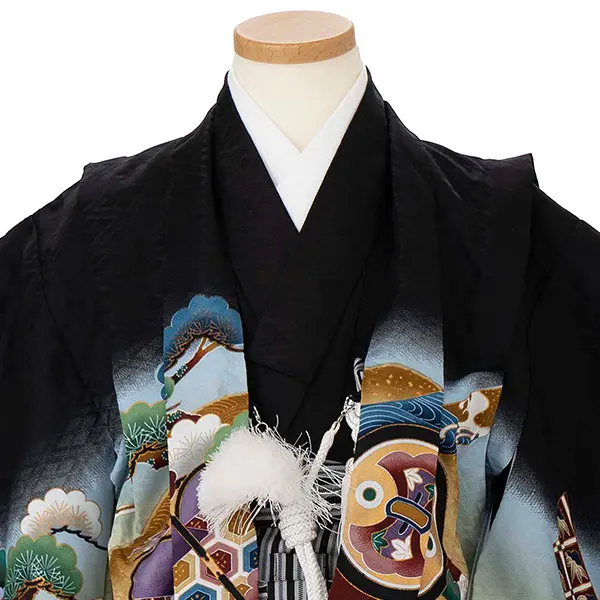 かんたん七五三レンタル(5歳6歳男児袴)  黒鷹×黒縞袴 Y180