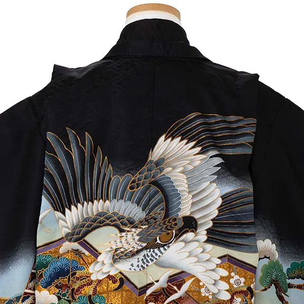 かんたん七五三レンタル(5歳6歳男児袴)  黒鷹×黒縞袴 Y180