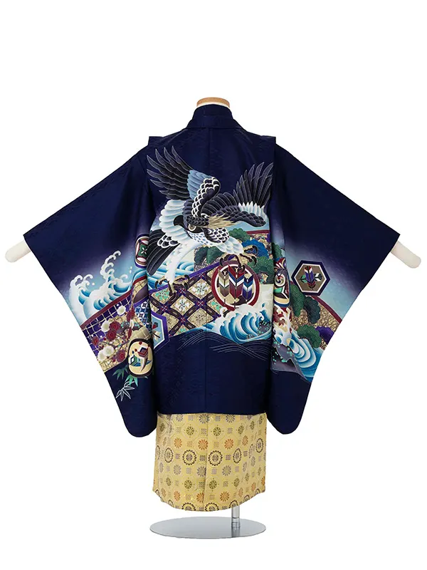 かんたん七五三レンタル(5歳6歳男児袴) 青鷹×金袴 Y182