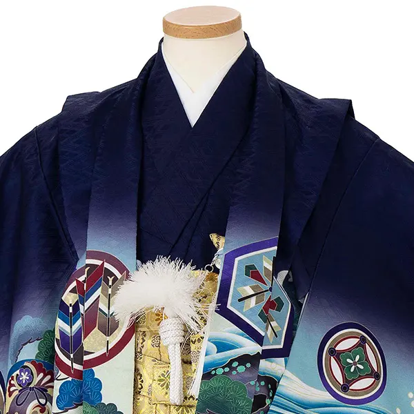 かんたん七五三レンタル(5歳6歳男児袴) 青鷹×金袴 Y182