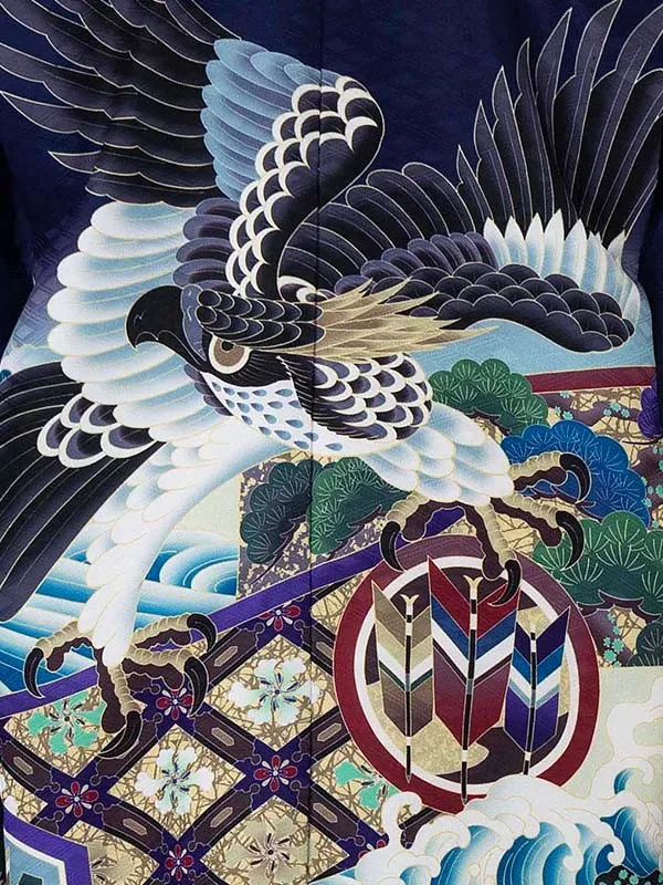 かんたん七五三レンタル(5歳6歳男児袴) 青鷹×金袴 Y182