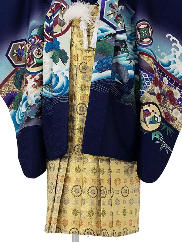 かんたん七五三レンタル(5歳6歳男児袴) 青鷹×金袴 Y182