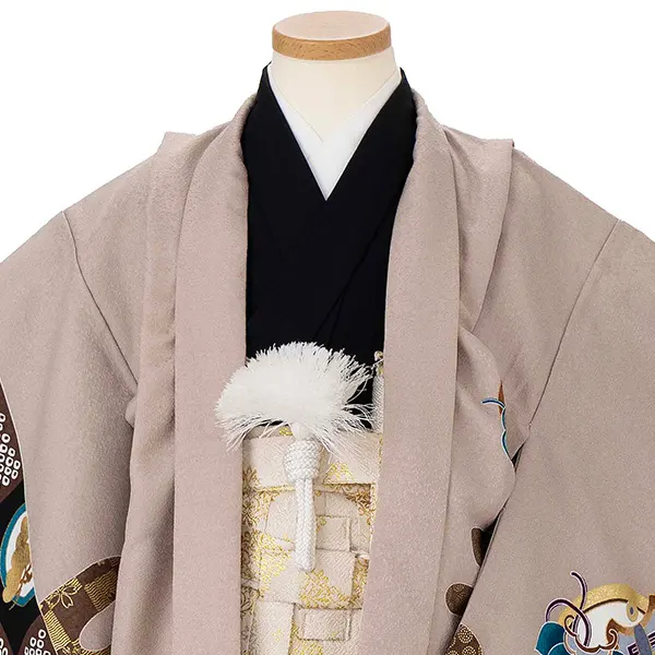 かんたん七五三レンタル(5歳6歳男児袴) ベージュ市松×金袴 Y183