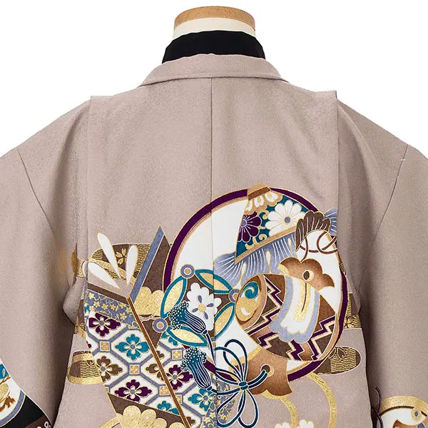 かんたん七五三レンタル(5歳6歳男児袴) ベージュ市松×金袴 Y183