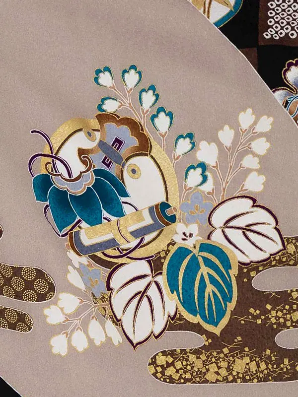 かんたん七五三レンタル(5歳6歳男児袴) ベージュ市松×金袴 Y183