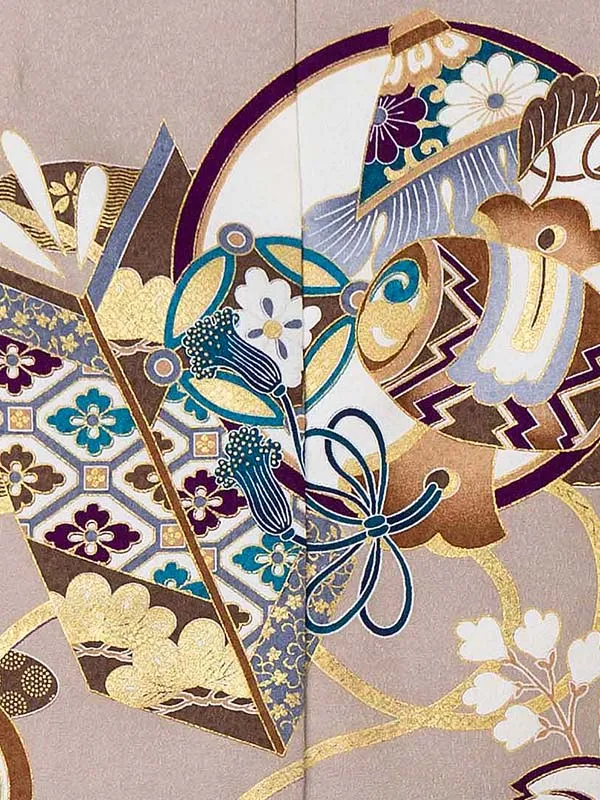 かんたん七五三レンタル(5歳6歳男児袴) ベージュ市松×金袴 Y183