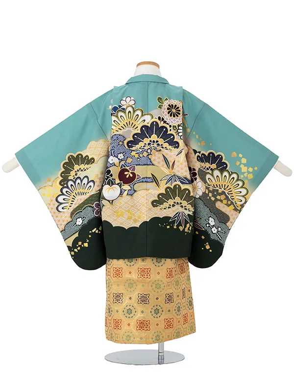 かんたん七五三レンタル(5歳6歳男児袴) 緑×金袴 Y184