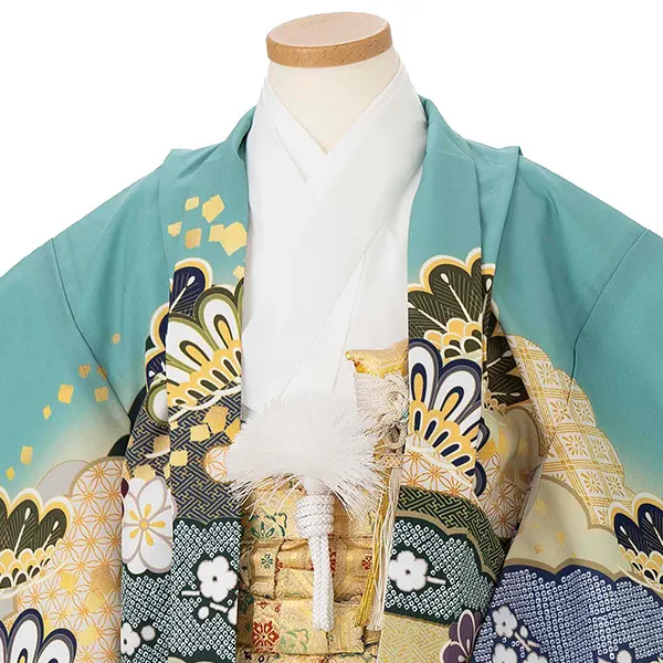 かんたん七五三レンタル(5歳6歳男児袴) 緑×金袴 Y184