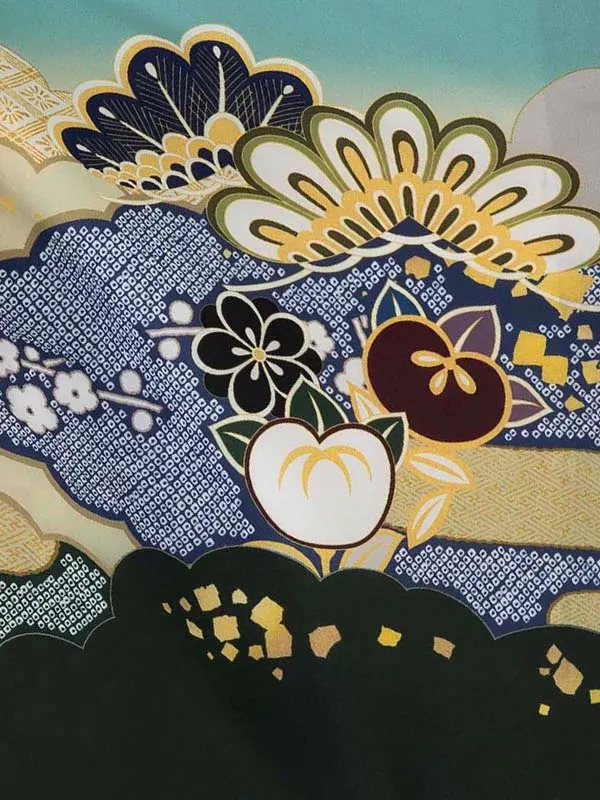 かんたん七五三レンタル(5歳6歳男児袴) 緑×金袴 Y184