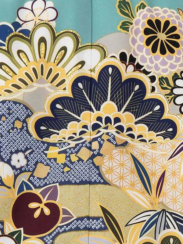 かんたん七五三レンタル(5歳6歳男児袴) 緑×金袴 Y184