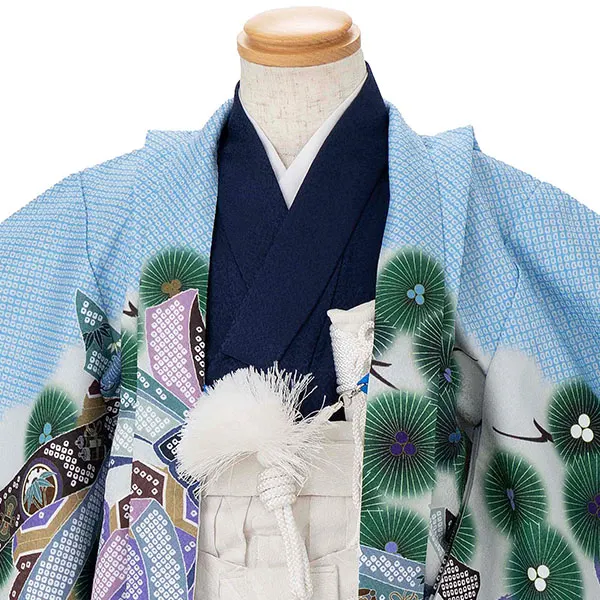 かんたん七五三レンタル(3歳4歳男児袴) 水色兜×波白金袴 Y185