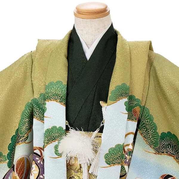 かんたん七五三レンタル(3歳4歳男児袴) 緑鷹×金袴 Y187