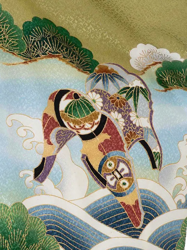 かんたん七五三レンタル(3歳4歳男児袴) 緑鷹×金袴 Y187