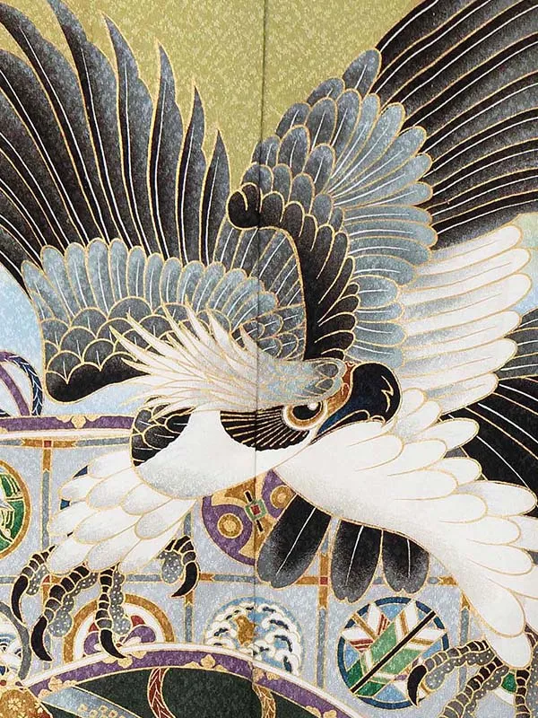 かんたん七五三レンタル(3歳4歳男児袴) 緑鷹×金袴 Y187