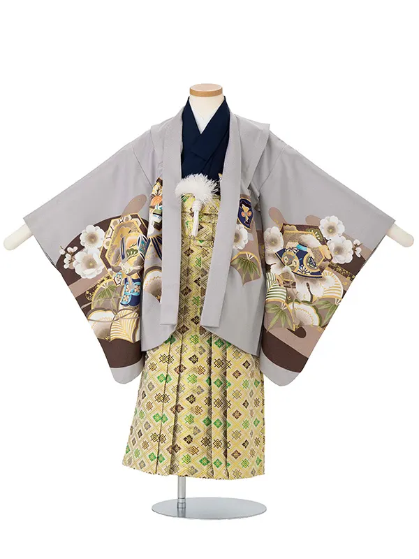 かんたん七五三レンタル(5歳6歳男児袴) グレー鷹×金袴 Y188