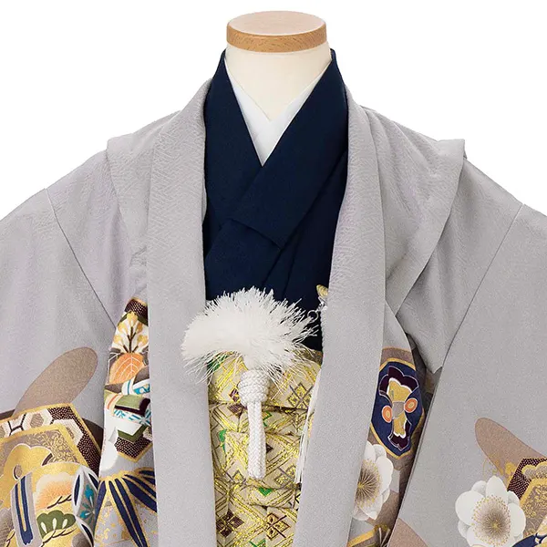 かんたん七五三レンタル(5歳6歳男児袴) グレー鷹×金袴 Y188