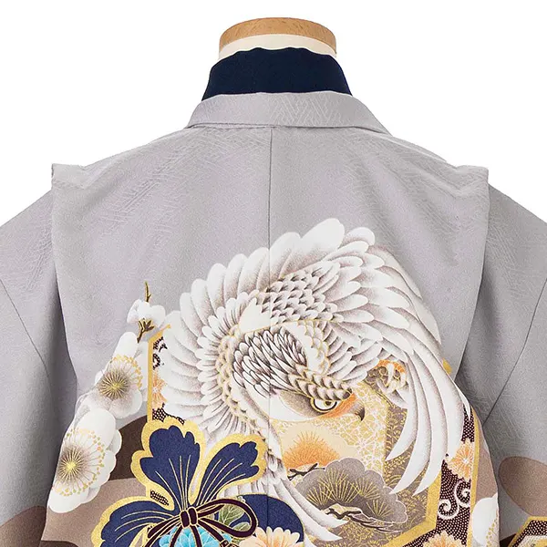 かんたん七五三レンタル(5歳6歳男児袴) グレー鷹×金袴 Y188