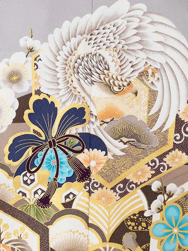 かんたん七五三レンタル(5歳6歳男児袴) グレー鷹×金袴 Y188