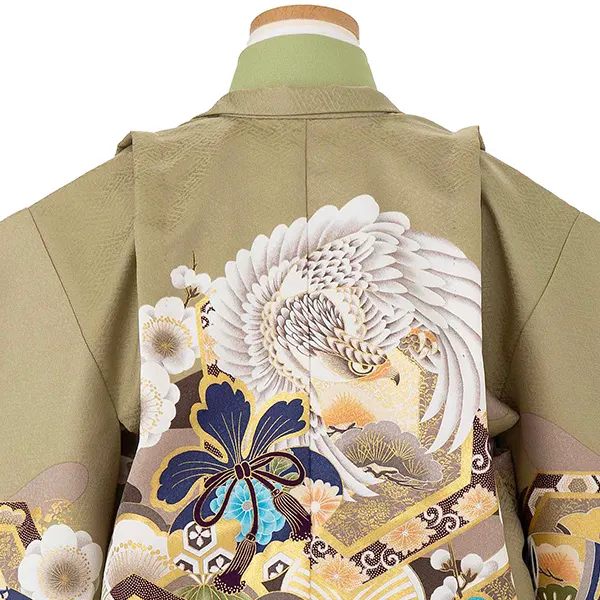 かんたん七五三レンタル(5歳6歳男児袴) 緑鷹×金袴 Y189