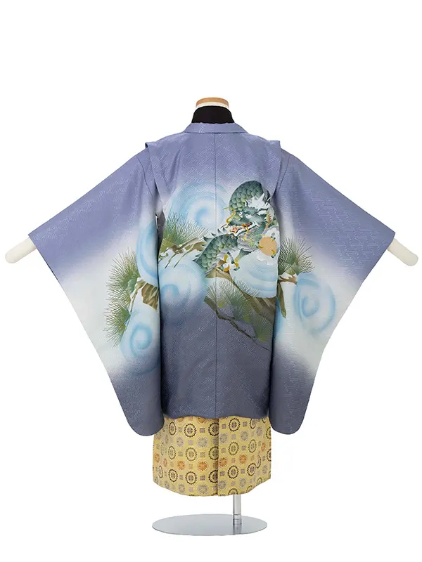 かんたん七五三レンタル(5歳6歳男児袴) 水色龍×金袴 Y190