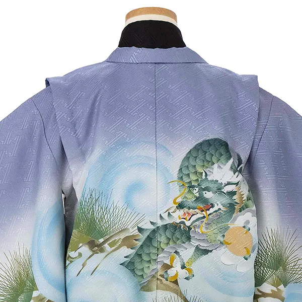 かんたん七五三レンタル(5歳6歳男児袴) 水色龍×金袴 Y190