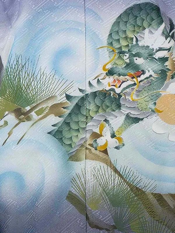 かんたん七五三レンタル(5歳6歳男児袴) 水色龍×金袴 Y190