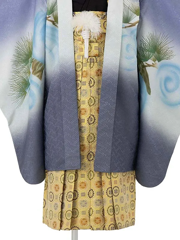 かんたん七五三レンタル(5歳6歳男児袴) 水色龍×金袴 Y190