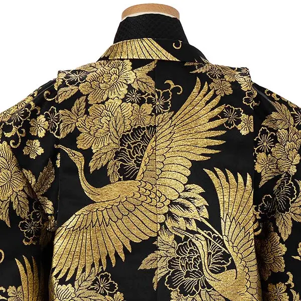 かんたん七五三レンタル(5.6歳男児袴) ／黒鶴牡丹唐草×金花菱袴 Y191