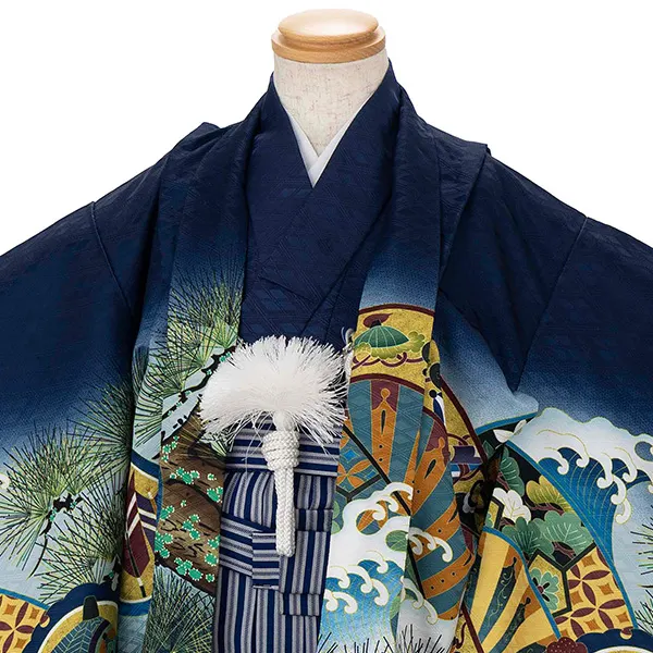 かんたん七五三レンタル(3歳4歳男児袴) 紺兜×青縞袴 Y192