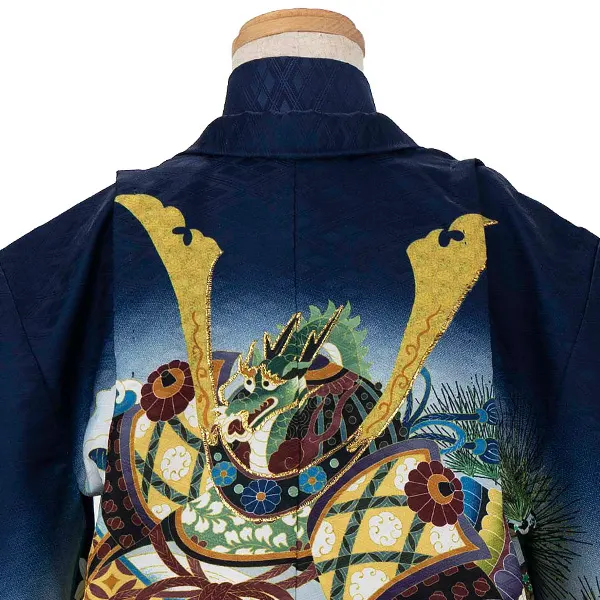 かんたん七五三レンタル(3歳4歳男児袴) 紺兜×青縞袴 Y192