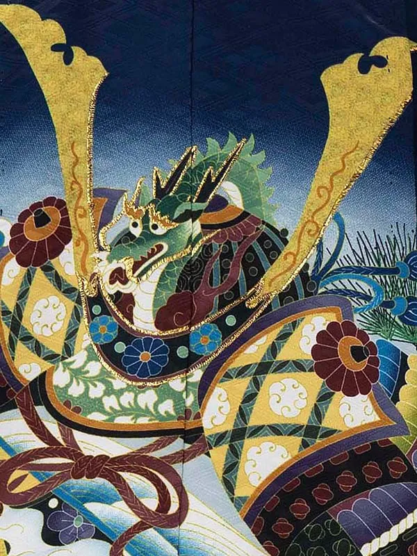 かんたん七五三レンタル(3歳4歳男児袴) 紺兜×青縞袴 Y192