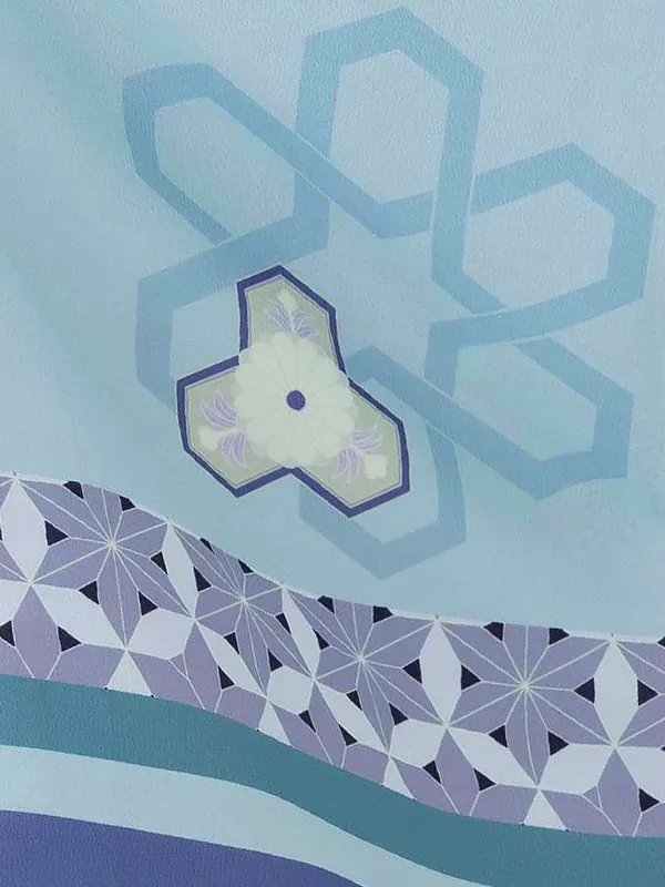 かんたん七五三レンタル(5.6歳男児袴) ／水色　幾何学模様×グレー袴 Y193