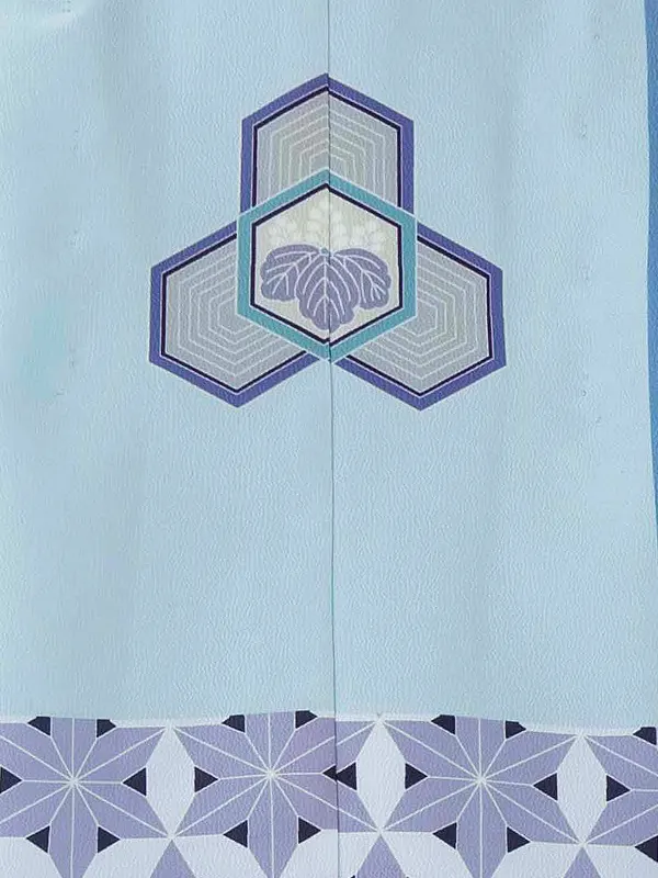 かんたん七五三レンタル(5.6歳男児袴) ／水色　幾何学模様×グレー袴 Y193