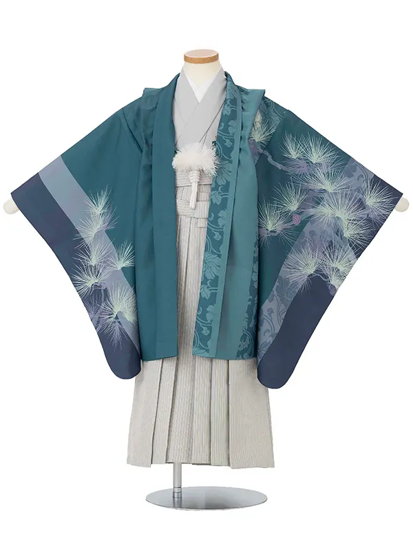 かんたん七五三レンタル(5.6歳男児袴) ／ 緑松×縞袴 Y194