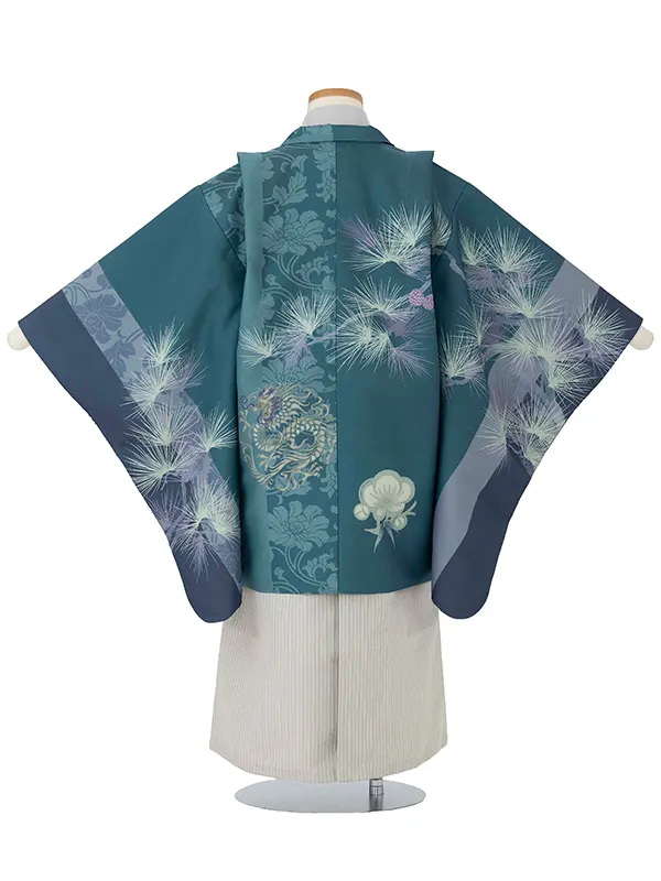 かんたん七五三レンタル(5.6歳男児袴) ／ 緑松×縞袴 Y194