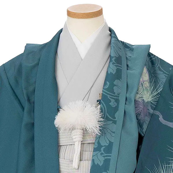 かんたん七五三レンタル(5.6歳男児袴) ／ 緑松×縞袴 Y194