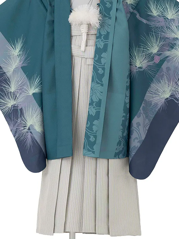 かんたん七五三レンタル(5.6歳男児袴) ／ 緑松×縞袴 Y194