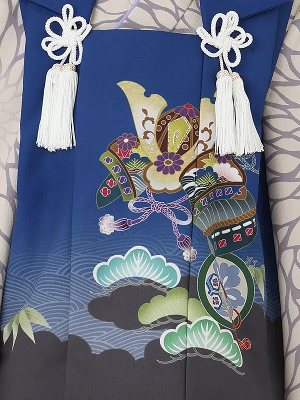 七五三レンタル(3歳男児被布) 青兜×ベージュ菊 Y195