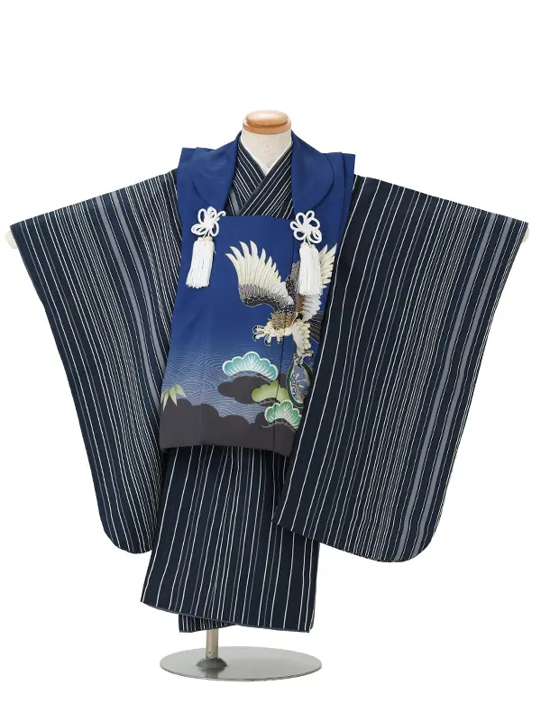七五三レンタル(3歳男児被布)　紺縞×青鷹 Y196
