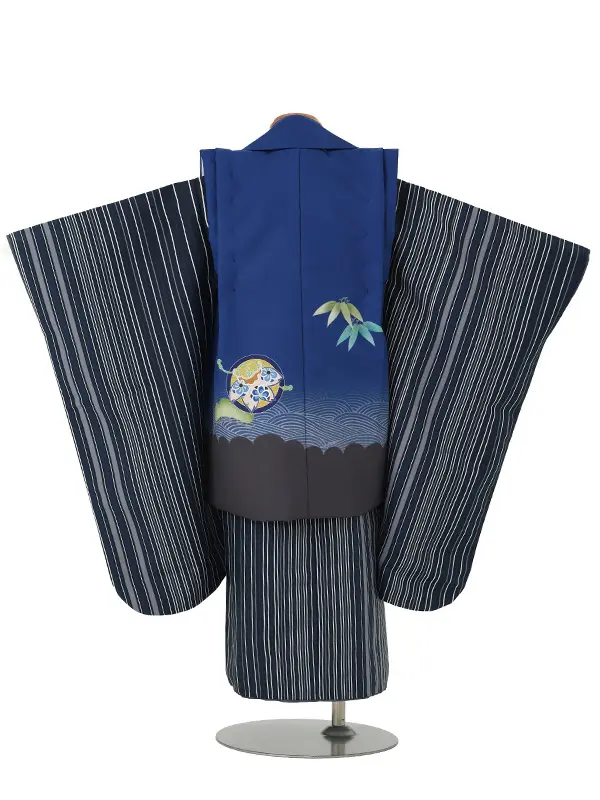 七五三レンタル(3歳男児被布)　紺縞×青鷹 Y196