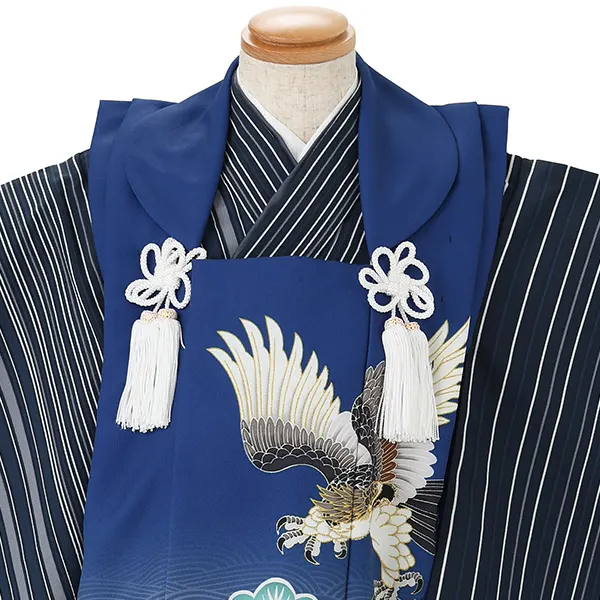 七五三レンタル(3歳男児被布)　紺縞×青鷹 Y196