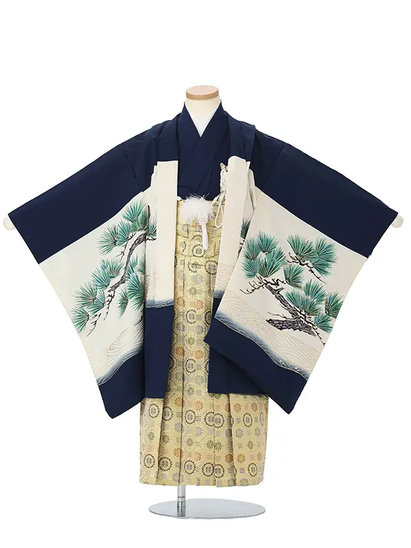かんたん七五三レンタル(5.6歳男児袴)紺鷹松×金蜀江紋袴 Y219