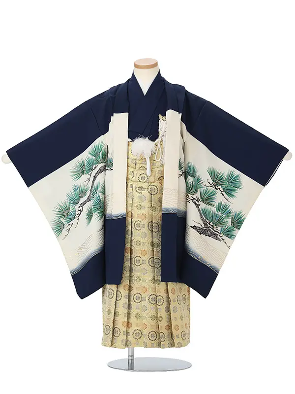 かんたん七五三レンタル(5.6歳男児袴)紺鷹松×金蜀江紋袴 Y219