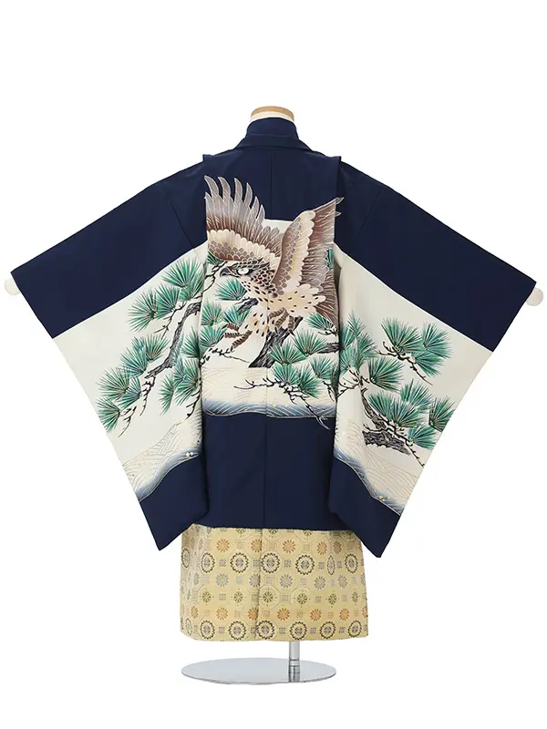 かんたん七五三レンタル(5.6歳男児袴)紺鷹松×金蜀江紋袴 Y219