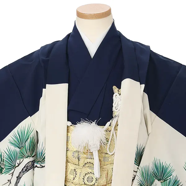 かんたん七五三レンタル(5.6歳男児袴)紺鷹松×金蜀江紋袴 Y219