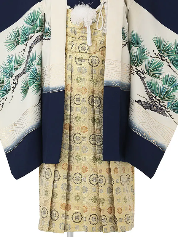 かんたん七五三レンタル(5.6歳男児袴)紺鷹松×金蜀江紋袴 Y219