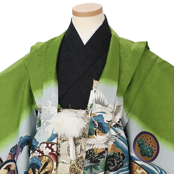 かんたん七五三レンタル(5.6歳男児袴)緑兜×緑金花菱袴 Y220