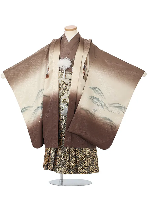 かんたん七五三レンタル(5.6歳男児袴)茶色兜×金花菱袴 Y221