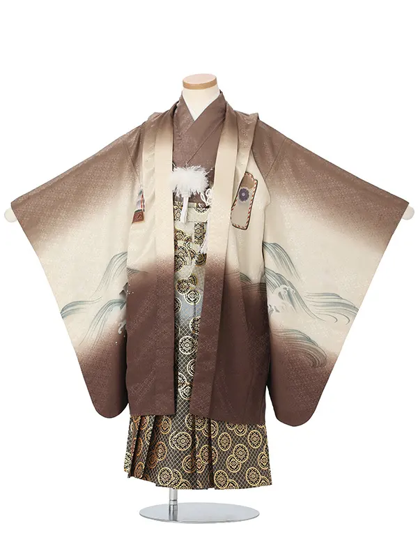 かんたん七五三レンタル(5.6歳男児袴)茶色兜×金花菱袴 Y221